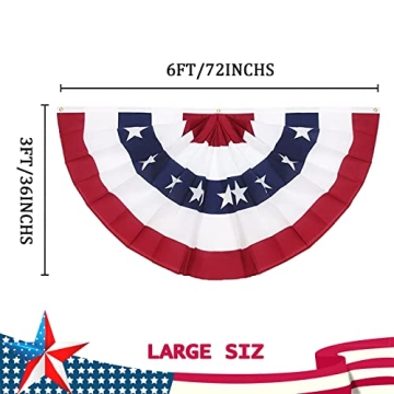 3 x 6 Ft American Pleated Fan Flag, USA Patriotic Half Fan Bunting Flag, 4th of July Decorations Flags (Set of 2)