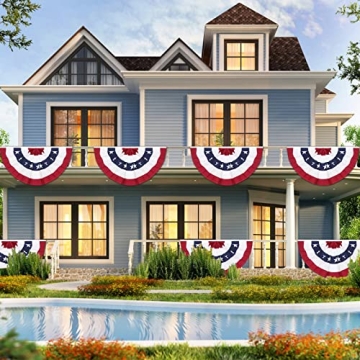 3 x 6 Ft American Pleated Fan Flag, USA Patriotic Half Fan Bunting Flag, 4th of July Decorations Flags (Set of 2)