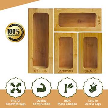 Bamboo Food Storage Bag Organizer for Kitchen Drawers