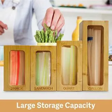 Bamboo Food Storage Bag Organizer for Kitchen Drawers