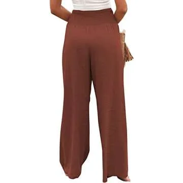 Vansha Women High Waisted Linen Palazzo Pants with Pockets
