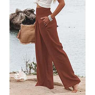 Vansha Women High Waisted Linen Palazzo Pants with Pockets