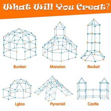 Fort Building Kit for Kids, 135 PCS Builder Play Fort Toy for 5-12 Years Old Gift, Boy & Girls Construction STEM Toys Fort Building Set DIY Castles Tunnels Play Tent Rocket Tower Indoor & Outdoor