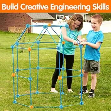 Fort Building Kit for Kids, 135 PCS Builder Play Fort Toy for 5-12 Years Old Gift, Boy & Girls Construction STEM Toys Fort Building Set DIY Castles Tunnels Play Tent Rocket Tower Indoor & Outdoor