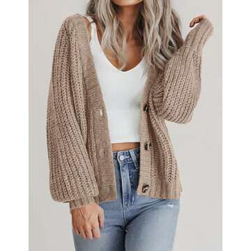 Zeagoo Women's Chunky Knitted Cardigans Long Sleeve Open Front Cropped Cardigans V Neck Button Sweat...
