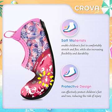 CROVA Toddler Kids Water Shoes Quick Dry Aqua Socks Non-Slip Barefoot Sports Shoes for Boys Girls Toddler