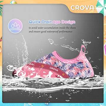 CROVA Toddler Kids Water Shoes Quick Dry Aqua Socks Non-Slip Barefoot Sports Shoes for Boys Girls Toddler