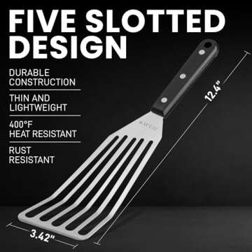Zulay Kitchen Fish Spatula Stainless Steel - Fish Spatulas for Non-Stick Cookware - Slotted Spatula - Stainless Spatula - Metal Fish Spatula - Easy to Clean Fish Turner Spatula 12.4”…