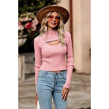 PRETTYGARDEN Women's 2025 Fashion Fall Clothes 2 Piece Cutout Tops Long Sleeve Mock Neck Rib Knit Wi...