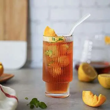 Stylish 16oz Ribbed Glassware with Lid and Straw Set
