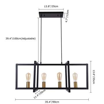 Lingkai Modern Kitchen Island Light 4-Light Pendant Lighting Fixtures Industrial Linear Hanging Ligh...