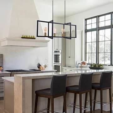 Lingkai Modern Kitchen Island Light 4-Light Pendant Lighting Fixtures Industrial Linear Hanging Light with Antique Brass Finish