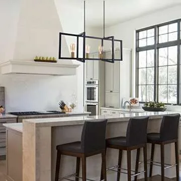 Lingkai Modern Kitchen Island Light 4-Light Pendant Lighting Fixtures Industrial Linear Hanging Light with Antique Brass Finish