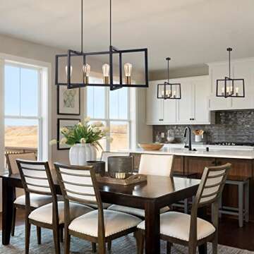 Lingkai Modern Kitchen Island Light 4-Light Pendant Lighting Fixtures Industrial Linear Hanging Light with Antique Brass Finish