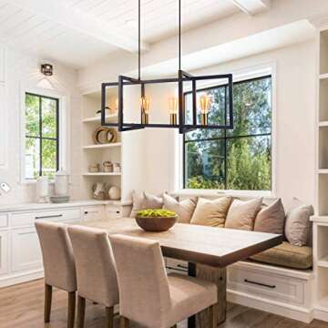 Lingkai Modern Kitchen Island Light 4-Light Pendant Lighting Fixtures Industrial Linear Hanging Light with Antique Brass Finish