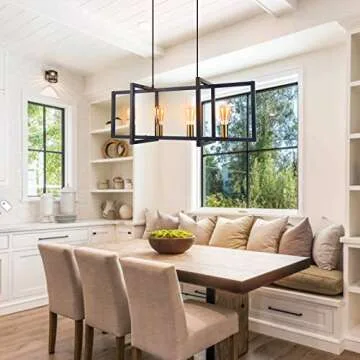 Lingkai Modern Kitchen Island Light 4-Light Pendant Lighting Fixtures Industrial Linear Hanging Light with Antique Brass Finish