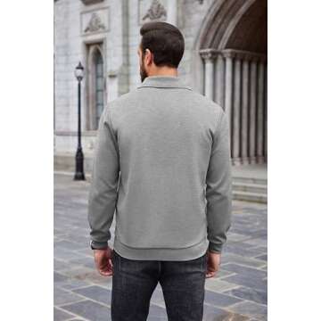 COOFANDY Men's Quarter Zip Sweaters Slim Fit Lightweight Mock Neck Pullover Casual Polo Sweaters Long Sleeve Pullover Grey