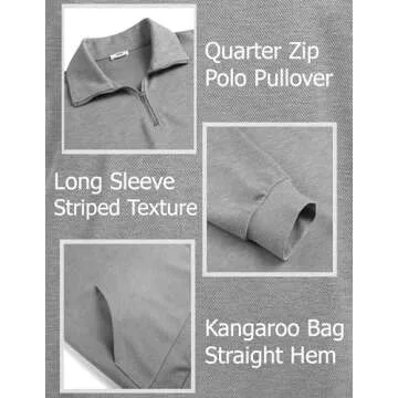 COOFANDY Men's Quarter Zip Sweaters Slim Fit Lightweight Mock Neck Pullover Casual Polo Sweaters Long Sleeve Pullover Grey