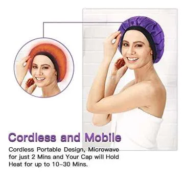 Beautybaby Cordless Deep Conditioning Heat Cap, Microwavable Treatment Steaming Heat Cap for Thermal Spa Curly Hair, 100% Natural Cotton Flaxseed Seed Interior