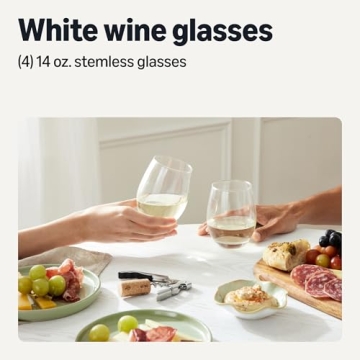 Amazon Basics Stemless White Wine Glasses - Durable, Elegant Set of 4
