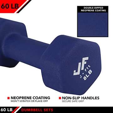 JFIT Dumbbell Set w/Durable Rack, Double Neoprene Coated Workout Weights, Solid Design Rack, 60 LB Set