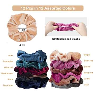 12 Pcs Big Hair Scrunchies Velvet Elastic Hair Bands Scrunchy, Large Hair Scrunchies for Women's Hai...