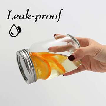 Keketin 16 oz Mason Jars,12 Pack Canning Jars with Silver Airtight Lids,Reusable 500ml Clear Glass Jars,Ideal for Food Storage,Jam,Honey,Pickles,Fruits,Beverages,Homemade Gifts,Party Favors