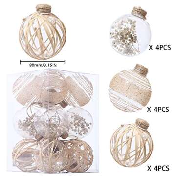 12pcs 80mm Clear Plastic Christmas Ornaments Balls - Shatterproof Hanging Tree Decoration for Holida...