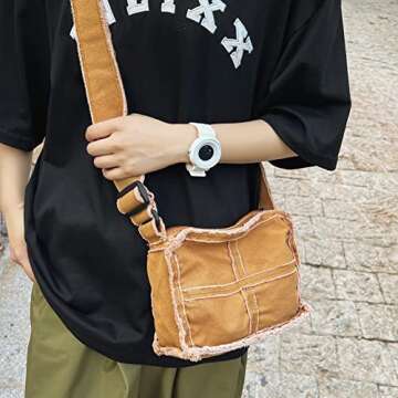 Micmores Hobo Bags for Women Small Crossbody Purse Y2K Canvas Tote Bag Stylish Handbag Fashion shoulder Bag (Brown)