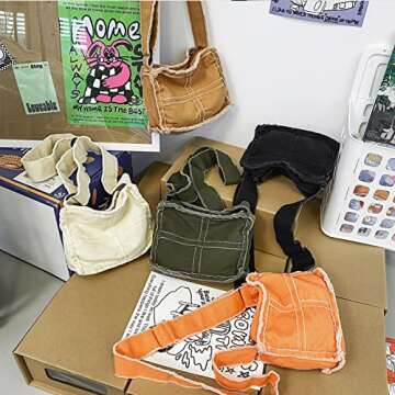 Micmores Hobo Bags for Women Small Crossbody Purse Y2K Canvas Tote Bag Stylish Handbag Fashion shoulder Bag (Brown)