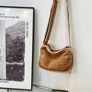 Micmores Hobo Bags for Women Small Crossbody Purse Y2K Canvas Tote Bag Stylish Handbag Fashion shoulder Bag (Brown)