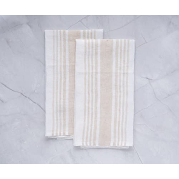 Elegant 100% Linen French Striped Dish Towels Set
