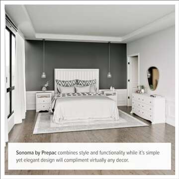 Prepac Sonoma 8 Drawer Double Dresser for Bedroom, Wide Chest of Drawers, Bedroom Furniture, Clothes Storage and Organizer, 17.25" D x 59" W x 37" H, White