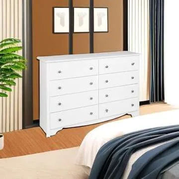 Prepac Sonoma 8 Drawer Double Dresser for Bedroom, Wide Chest of Drawers, Bedroom Furniture, Clothes Storage and Organizer, 17.25" D x 59" W x 37" H, White