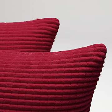 Deconovo Corduroy Throw Pillow Covers, Soft & Decorative Cushion Covers, Machine Washable, Set of 2 for Sofa, Couch, Bedroom & Living Room, Dark Red, 18x18 Inch