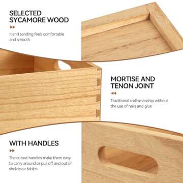 KIRIGEN Nesting Wood Crates with Handles Set of 3 - Farmhouse Decor Wooden Storage Containers/ Portable Rolling Tray Basket/ Crates Decorative Boxes Natural 3TH-NA