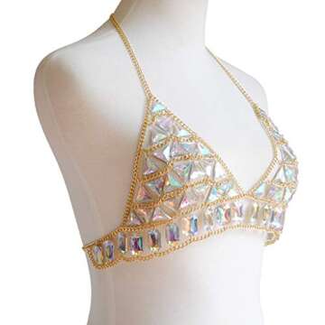 Connie Cloris Women's Sexy Suit Body Chain (Gold Color Bra chain -099-2)