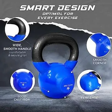 Yes4All 30 lb Kettlebell Weight Vinyl Coated Cast Iron for Dumbbell Weights Exercises, Gym, Fitness, Full Body Workout Equipment Push up, Grip and Strength Training, Blue