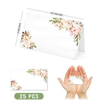 Hadley Designs 25 Pink Peony Floral Tent Table Place Card For Wedding Thanksgiving Christmas Catering Buffet Food Sign Paper Name Escort Card Folded Number Seat Assignment Setting Label Banquet Party