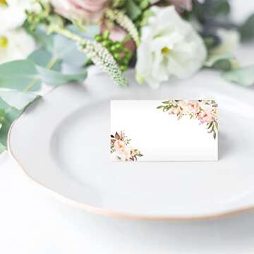 Hadley Designs 25 Pink Peony Floral Tent Table Place Card For Wedding Thanksgiving Christmas Catering Buffet Food Sign Paper Name Escort Card Folded Number Seat Assignment Setting Label Banquet Party