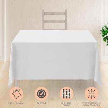 White Square Tablecloth 52x52 Inch, 200GSM - Set of 2 Extra Soft Square Tablecloths - Stain and Wrinkle-Resistant, Machine Washable, Card Table Tablecloth Square for Any Occasion, Premium Quality