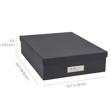 Bigso Box of Sweden Oskar Fiberboard Label Frame File Organizer Document Letter Box for Important Paperwork | Document Storage Box with a Lid & Metal Label Window | 3.3" x 10.2" x 13.8" | Dark Grey