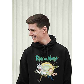 Ripple Junction Rick and Morty Adult Unisex Explosion with Logo Pull Over Fleece Hoodie MD Black