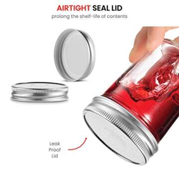 Paksh Novelty Glass Regular Mouth Mason Jars, 8 Oz Jars with Silver Metal Airtight Lids for Meal Prep, Dry Food Storage, Canning, Drinking, for Overnight Oats, Jelly, Spices, Salads, Yogurt (6 Pack)