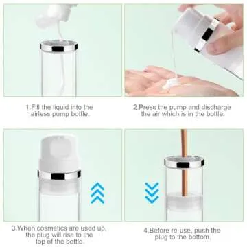 4 Pcs 100ml/3.4oz Airless Pump Jar Refillable Vacuum Pump Dispenser Bottles Travel Cosmetic Containers for Lotion Essence Shampoo Toiletries