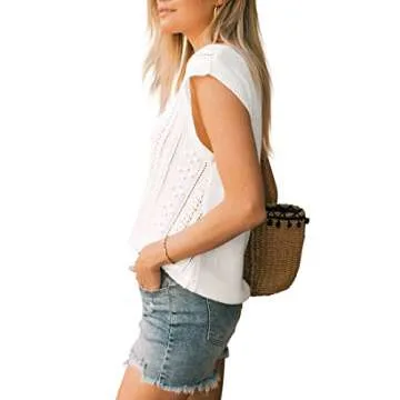 Langwyqu Women’s Crochet Knit Cap Sleeve Summer Top