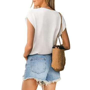 Langwyqu Women’s Crochet Knit Cap Sleeve Summer Top