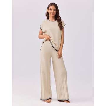 Ekouaer Womens Matching Sets Knit Sweater Sets 2 Pieces Outfits Pullover Tops Wide Legs Pants Lounge Set