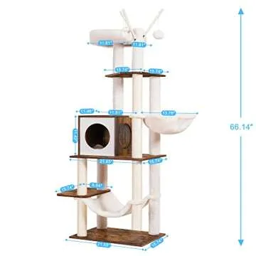 Hey-brother Wooden Cat Tree, 66.1“ Cat Furniture with Scratching Posts, Modern Cat Tower with hammocks, Toys, cat condo, Rustic Brown MPJ120SR