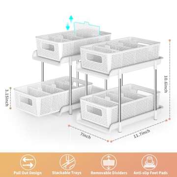RIKOJUXI Bathroom Organizer with Dividers - 2Pcs 2 Tier Stackable Storage Solutions